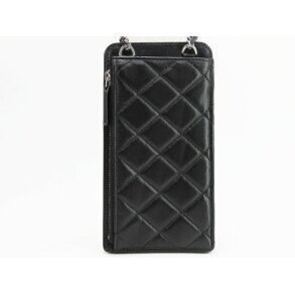 Chanel Wallet Black Coco Mark Case Chain Phone Pouch Matelasse Clutch